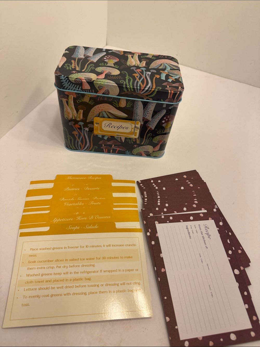 Mushroom Pattern Recipe Tin - Black